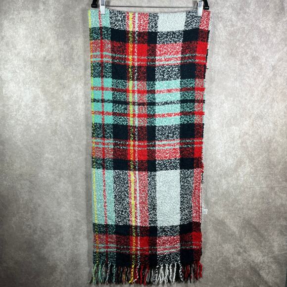 American Eagle Scarf Womens One Size Multicolor Plaid Flannel Fringe Trim Boho - Picture 4 of 8